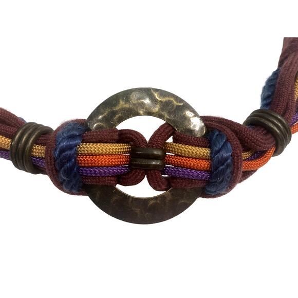Multi Color Earthy Obi Knot Belt w Brass Rings | Gypsy Boho | 34 - 40" - Picture 6 of 10